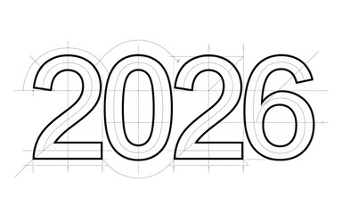 2026 number design golden outlines render against a soft-focused light gray backdrop creating a minimalist and elegant representation of the upcoming year or an event date