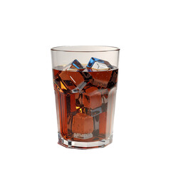 Glass of dark soda with ice cubes isolated on transparent background