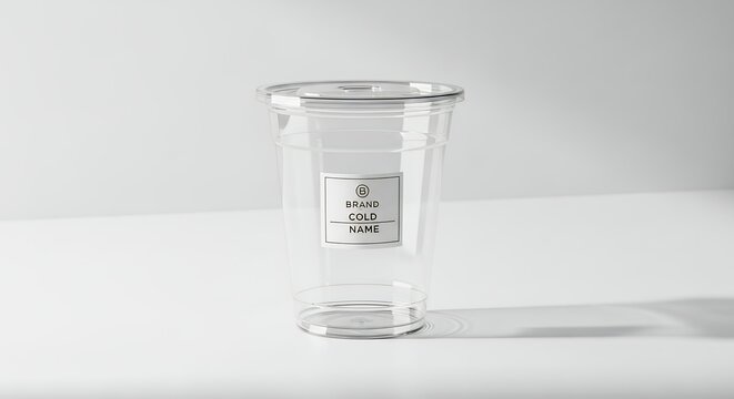 Clear Glass Tumbler with Label on White Background.