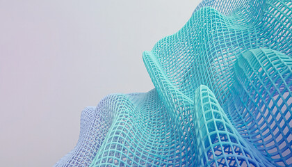 A hand rests on a blue background featuring a knit wool sweater texture with a binary pattern design and technical fabric illustration for fashion clothing