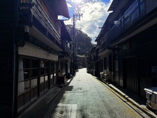Retro and nostalgic streets of Habu Port town on Izu Oshima Island, Japan
