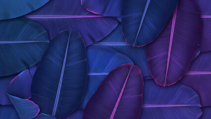 Vibrant Purple and Blue Tropical Leaves Pattern Background Nature