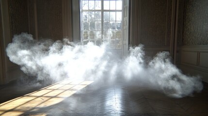 White smoke fills a sunlit room