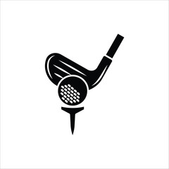 Golf icon. Golf stick, Golf Ball and Golf Flag symbol. For web design. Vector illustration Isolated on white background.