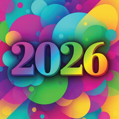 Vibrant abstract background with colorful circles and the year 2026 new year celebration