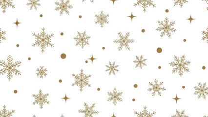 Gold snowflakes and stars on white seamless pattern