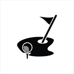 Golf icon. Golf stick, Golf Ball and Golf Flag symbol. Vector illustration for web design. Isolated on white background.
