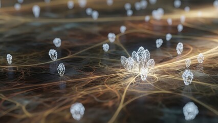 Abstract Digital Network with Glowing Connections and Spheres.