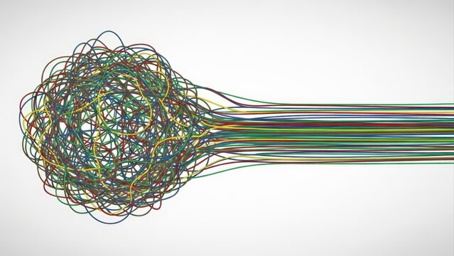 Complex Network of Tangled Wires Unraveling into Organized Parallel Lines.