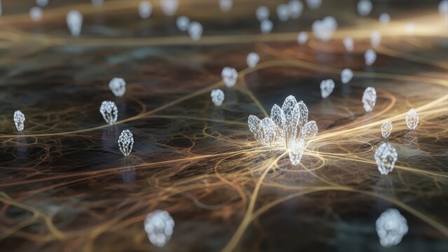 Abstract Digital Network with Glowing Connections and Spheres. - Powered by Adobe