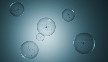 Transparent bubbles floating in blue gradient background, creating serene and calming atmosphere