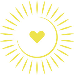 Yellow Sun with Heart Symbol on White Background