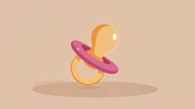 Animated Baby Pacifier Illustration with Pink and Orange, Spinning on Warm Brown Background
