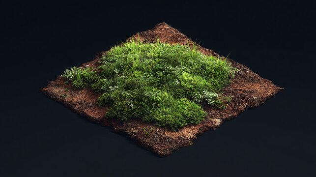 A close-up shot of a patch of vibrant green moss growing on soil