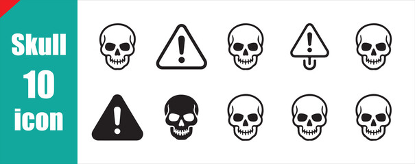 Skull and warning icon set. Danger, caution, and death symbol vector collection.
