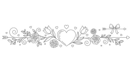 Elegant floral heart design with leaves and flowers in a decorative outline