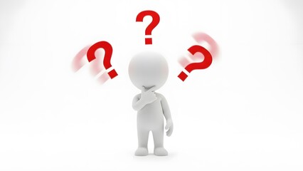 3d man surrounded by red question marks
