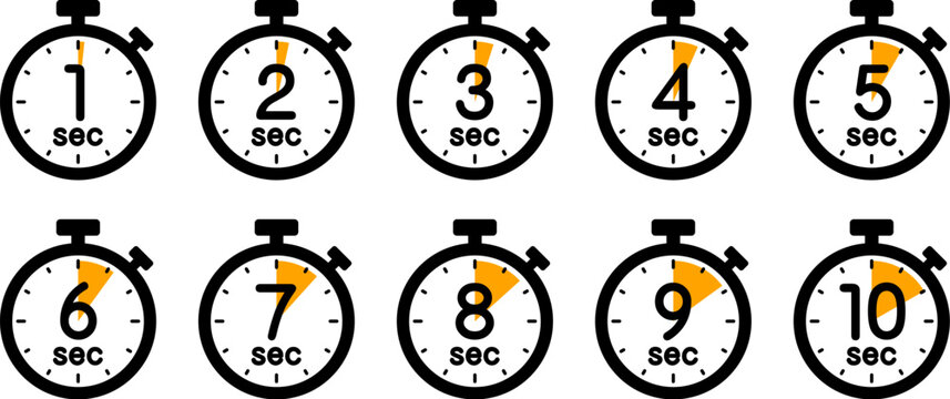 時間を示すストップウォッチのアイコン（stopwatch icon　1sec/2sec/3sec/4sec/5sec/6sec/7sec/8sec/9sec/10sec）
