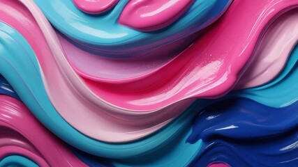 Dynamic motion graphic of swirling hyper-saturated synthetic paint ribbons flowing in a wave pattern, perfect for creative agency branding and vibrant social media content.
