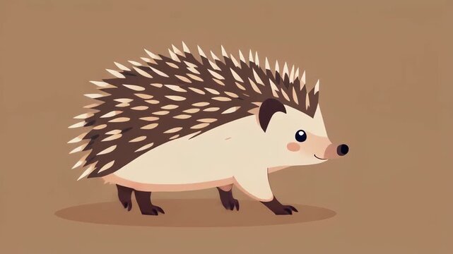 Animated Cartoon Hedgehog Walking Across Dark Brown Background