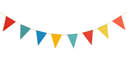 colorful party bunting flags on transparent white background 3D 