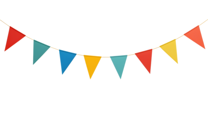 colorful party bunting flags on transparent white background 3D 