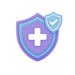 Fototapeta premium 3d render of a health protection shield icon with a medical cross and verification check mark