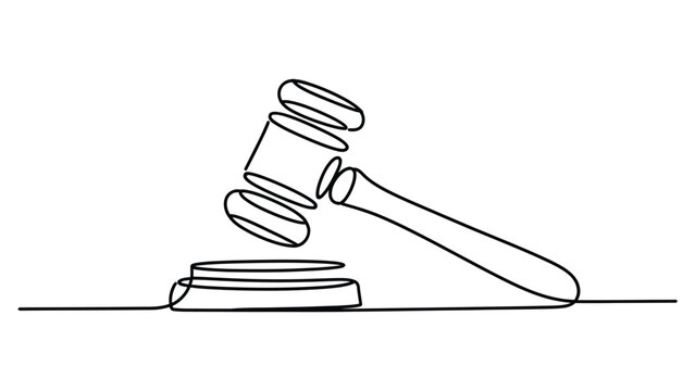 judge gavel and sound block simple line art illustration representing law justice court ruling legal authority and judiciary concept