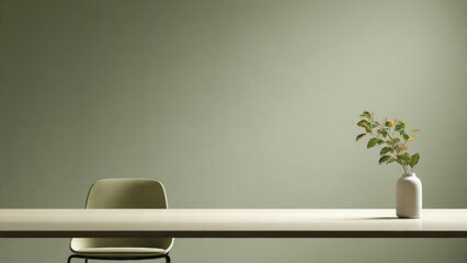 Flowers in Vase Decorate Table with Chair in Empty Room

