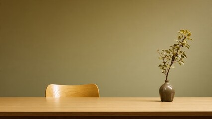 Flowers in Vase Decorate Table with Chair in Empty Room

