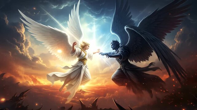 Celestial Encounter: A Delicate Balance Between Light and Shadow, Good and Evil, Angels Battle