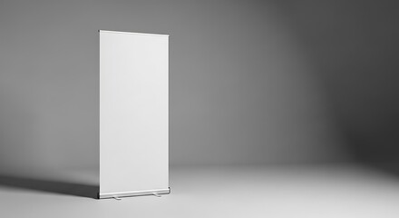 Blank roll up banner stand mockup isolated on gray background, perfect for showcasing your design and attracting attention at events or promotions