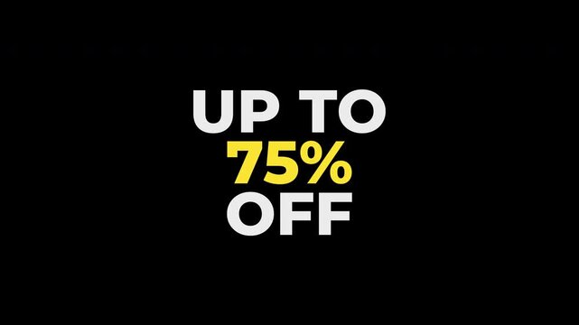 Discount sale offer promotion percent savings deal up to 75 off ideal for advertising campaigns, marketing materials, and e-commerce promotions.