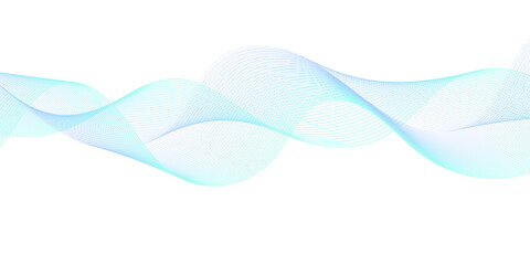 Minimalist abstract flowing wave line pattern in soft cyan blue, featuring smooth curved streaks that form a modern vector digital motion background on white or transparent space.