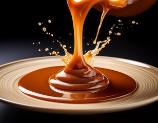 dynamic display of flowing liquid caramel showcases an eye catching artistic presentation demonstrating elegance
