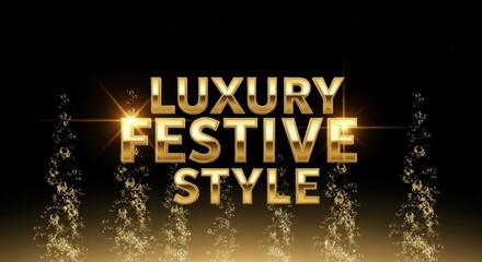 A luxurious festive style logo with gold text on a black background with champagne bubbles.