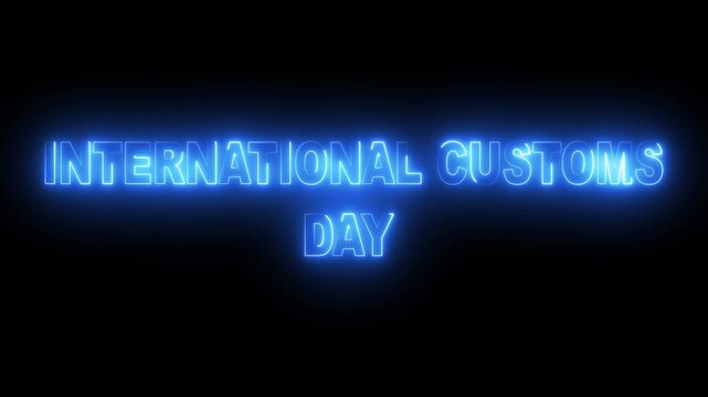 Glowing neon cyan color international customs day icon animation on black background.4k motion video animation.