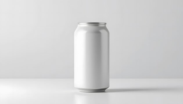Blank white aluminum beverage can mockup for drink branding on a minimalist white background. 12 oz can mockup	
