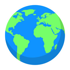 Planet earth with green concetinent and blue ocean isolated on white background
