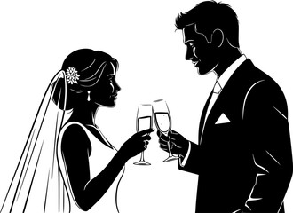 Wedding Couple Silhouette Vector Illustration Icon