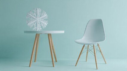 Winter Snowflake Resting on a Child's Desk in a Pastel Room

