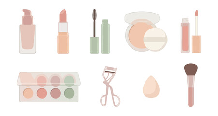 Cosmetics collection beauty products and makeup essentials isolated on black background