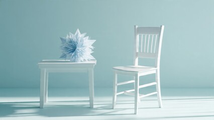 Winter Snowflake Resting on a Child's Desk in a Pastel Room

