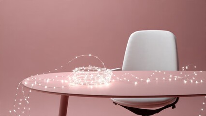 Fairy Lights Decorate Table with Chair in Pastel Studio

