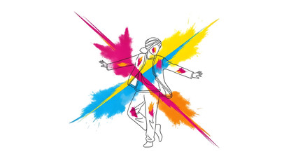 Vibrant angelic figure with colorful wings and sword