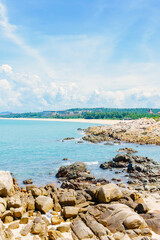 Beautiful Tropical beach and ocean landscape of Dajiao Park in Qizi Bay (Qiziwan), Changjiang, Hainan, China