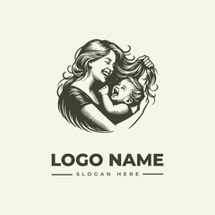 Vector logo illustration of a woman and child in a circular composition with a logo name and slogan on a plain background.