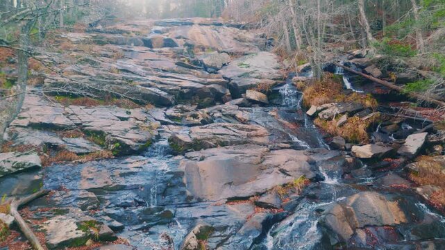Footage of Glendale Falls, one of Massachusetts' tallest and most powerful cascades, located in Middlefield. The video captures the beautiful Glendale Brook water crashing over endless ledges and boul