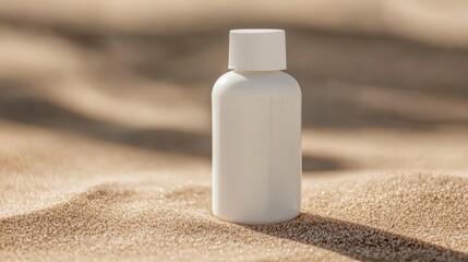 A solitary white bottle stands out against a sandy background, evoking a sense of simplicity and minimalism in nature.