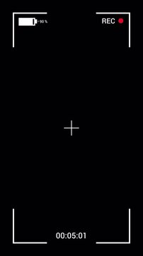 Vertical video of camera screen recording. screen interface of video recorder digital display with timer. Camera recording screen vertical mobile overlay template. alpha channel, 4K Video.